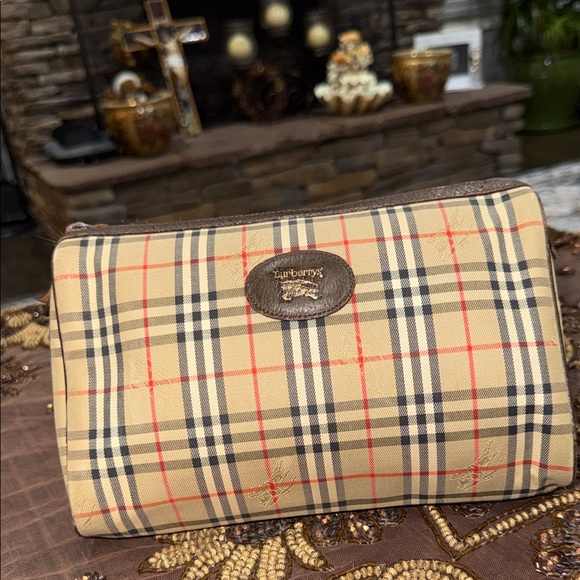 Burberry Handbags - Burberry Tan and Red Plaid Pouch